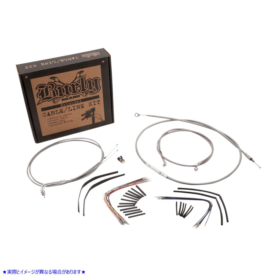取寄せ ステンレス編み込みハンドルバーケーブル/ブレーキラインキット - 14インチ エイプハンガーハンドルバー バーリーブランド Complete Stainless Braided Handlebar Cable/Brake Line Kit - 14 Ape Hanger Han B30-1049 06100710