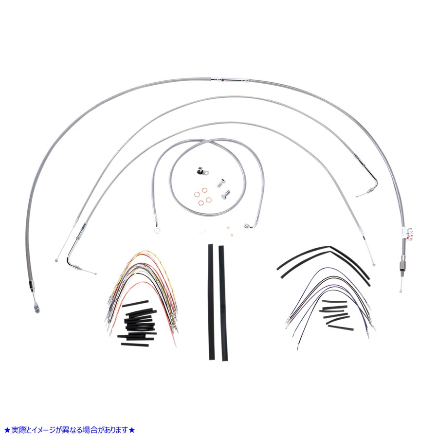 取寄せ ステンレス編み込みハンドルバーケーブル/ブレーキラインキット - 16インチ エイプハンガーハンドルバー バーリーブランド Complete Stainless Braided Handlebar Cable/Brake Line Kit - 16 Ape Hanger Han B30-1055 06100716