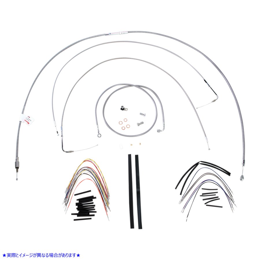 取寄せ ステンレス編み込みハンドルバーケーブル/ブレーキラインキット - 18インチ エイプハンガーハンドルバー バーリーブランド Complete Stainless Braided Handlebar Cable/Brake Line Kit - 18 Ape Hanger Han B30-1057 06100718
