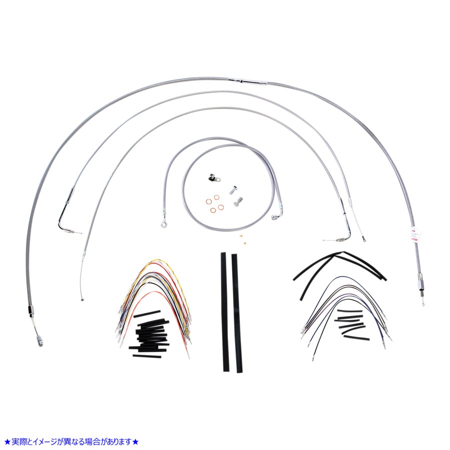 取寄せ ステンレス編み込みハンドルバーケーブル/ブレーキラインキット - 18インチ エイプハンガーハンドルバー バーリーブランド Complete Stainless Braided Handlebar Cable/Brake Line Kit - 18 Ape Hanger Han B30-1059 06100720