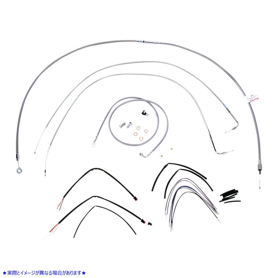 取寄せ ステンレス編み込みハンドルバーケーブル/ブレーキラインキット - 14インチ エイプハンガーハンドルバー バーリーブランド Complete Stainless Braided Handlebar Cable/Brake Line Kit - 14 Ape Hanger Han B30-1061 06100722