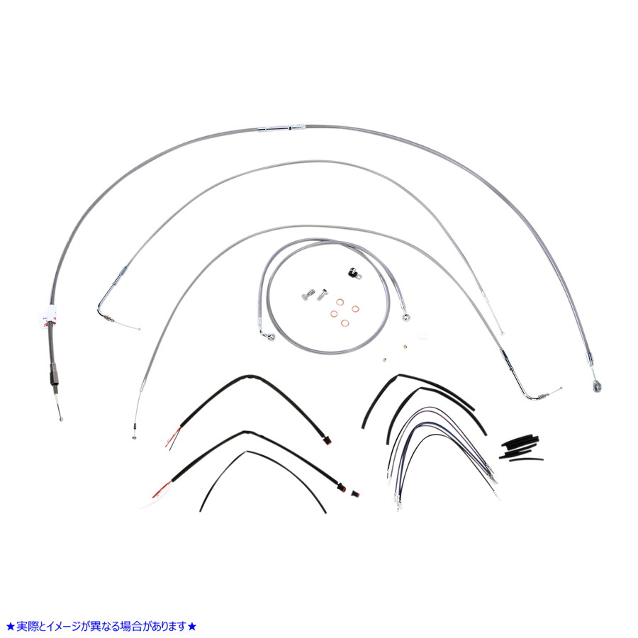 取寄せ ステンレス編み込みハンドルバーケーブル/ブレーキラインキット - 16インチ エイプハンガーハンドルバー バーリーブランド Complete Stainless Braided Handlebar Cable/Brake Line Kit - 16 Ape Hanger Han B30-1063 06100724