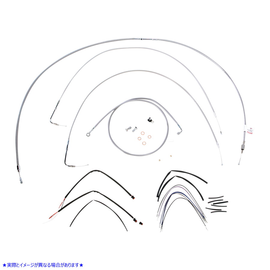 取寄せ ステンレス編み込みハンドルバーケーブル/ブレーキラインキット - 18インチ エイプハンガーハンドルバー バーリーブランド Complete Stainless Braided Handlebar Cable/Brake Line Kit - 18 Ape Hanger Han B30-1065 06100726