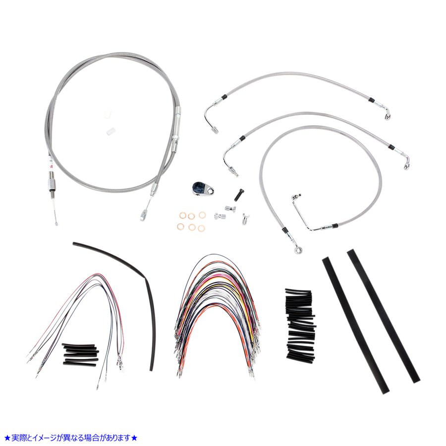取寄せ ステンレス編み込みハンドルバーケーブル/ブレーキラインキット - 14インチ エイプハンガーハンドルバー バーリーブランド Complete Stainless Braided Handlebar Cable/Brake Line Kit - 14 Ape Hanger Han B30-1091 06100743