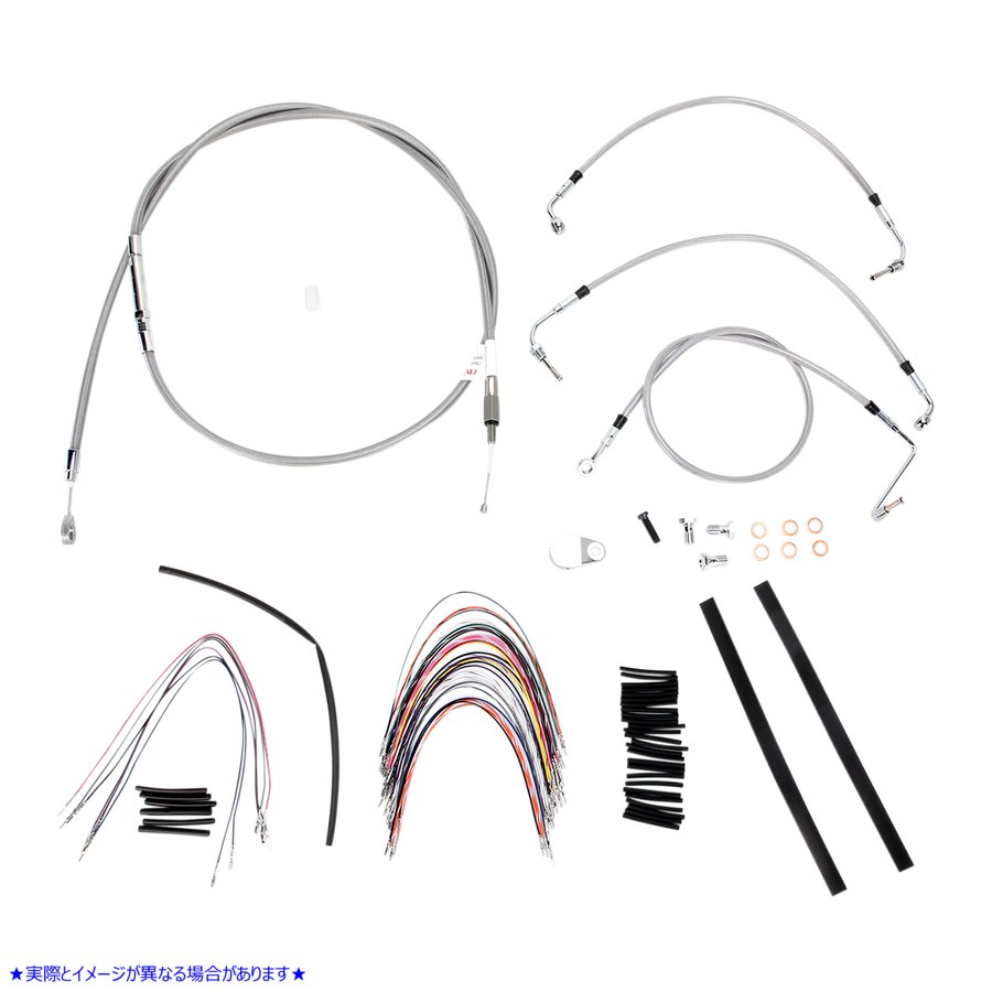 取寄せ ステンレス編み込みハンドルバーケーブル/ブレーキラインキット - 16インチ エイプハンガーハンドルバー バーリーブランド Complete Stainless Braided Handlebar Cable/Brake Line Kit - 16 Ape Hanger Han B30-1092 06100744