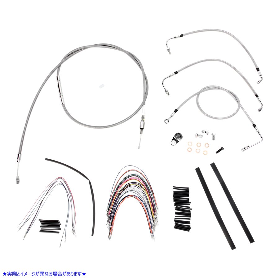 取寄せ ステンレス編み込みハンドルバーケーブル/ブレーキラインキット - 18インチ エイプハンガーハンドルバー バーリーブランド Complete Stainless Braided Handlebar Cable/Brake Line Kit - 18 Ape Hanger Han B30-1093 06100745