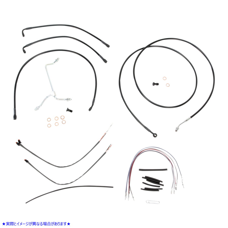 取寄せ エイプハンガーハンドルバー用ブラックビニールハンドルバーケーブル/ラインキット - 15インチ バーリーブランド Complete Black Vinyl Handlebar Cable/Line Kit for Ape Hanger Handlebars - 15 B30-1114 06100816