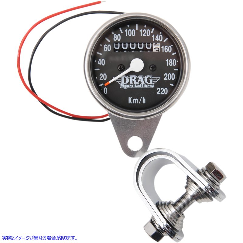 取寄せ 2.4インチ KPH ミニ LED 機械式スピードメーター/インジケーター - クロームハウジング - ブラックフェイス - 2:1 ドラッグスペシャリティーズ 2.4 KPH Mini LED Mechanical Speedometer/Indicators - Chrom 2210-0330 22100330