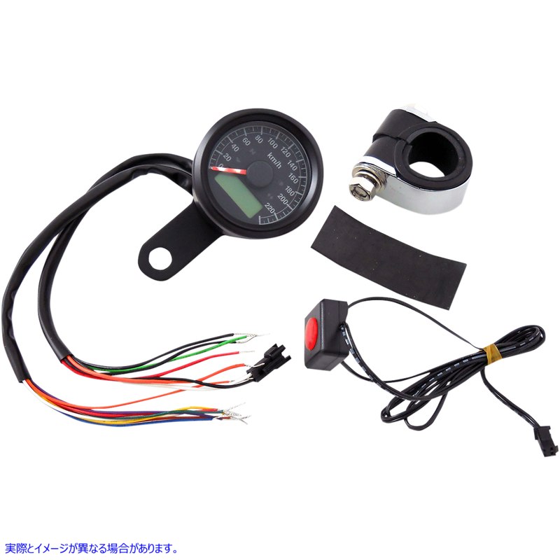 取寄せ 1-7/8インチ プログラム可能スピードメーター（インジケーターライト付き） - グロスブラック - 220 KPH LED ブラックフェイス ドラッグスペシャリティーズ 1-7/8 Programmable Speedometer with Indicator 2210-0422 22100422