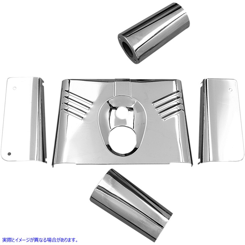 取寄せ フォーク缶 - クローム - リブ付き - 86-17 FLST - 5ピース ドラッグスペシャリティーズ Fork Tins - Chrome - Ribbed - '86-'17 FLST - 5-Piece DS-222911 DS222911