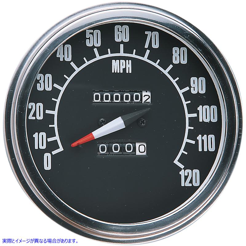 取寄せ 5インチ FLスタイル 2240:60 スピードメーター（リードスイッチ付き） - 68-84 ブラックフェイス ドラッグスペシャリティーズ 5 FL-Style 2240:60 Speedometer with Reed Switch - '68-'84 Black Face DS-243901 DS243901