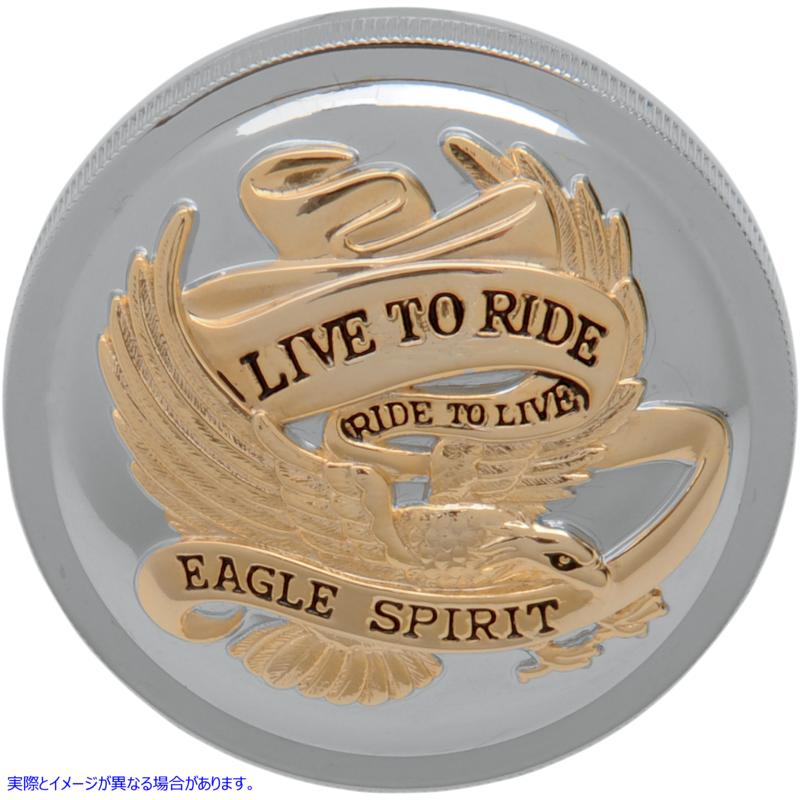 取寄せ 「Live to Ride」ガスキャップ - 通気孔付き - クロームとゴールド ドラッグスペシャリティーズ Live to Ride Gas Cap - Vented - Chrome with Gold DS-390147 DS390147